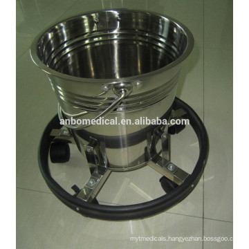 Stainless steel medical kick bucket with castors